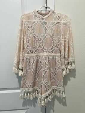 NWT L'ATISTE Blush Pink Lace Romper with Tassel Detail